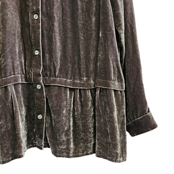 J.Jill brown silk blend velvet button peplum long sleeve top size small - Picture 4 of 9